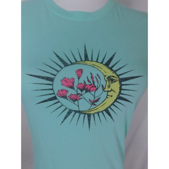 Free State M Moon & Flowers Tee Celestial Witchcore Graphic Shirt Aqua - Picture 4 of 10